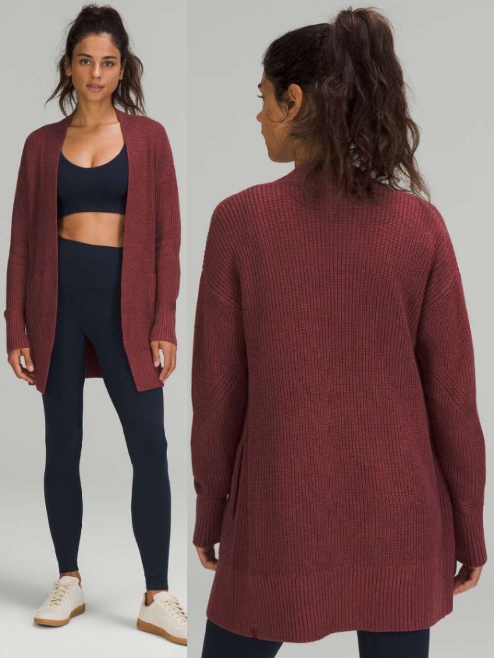 Lululemon Burgundy Cashlu Knit Open Front Wrap Cardigan